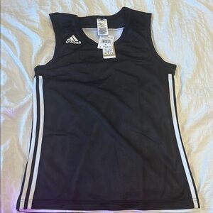 adidas Jersey Black Mesh Athletic Tank with White Side Stripes